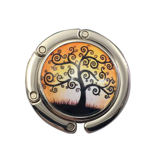 Folded Handbag Holder Table Hook (Family Tree, Brown Tones)