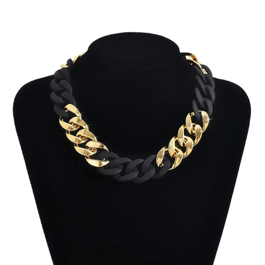 Acrylic Cuban Link Necklace (Gold, Black)