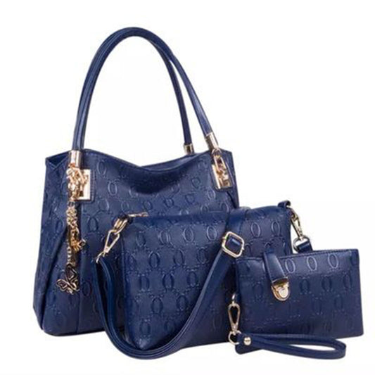 3 Piece Vintage Style Fashion Purse Set (Navy Blue)