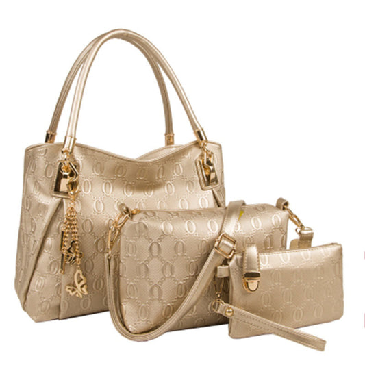 3 Piece Vintage Style Fashion Purse Set (Gold)