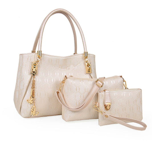 3 Piece Vintage Style Fashion Purse Set (Beige)