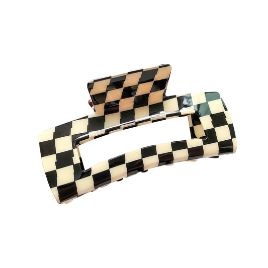 Black & White Checkered Print Hair Claw