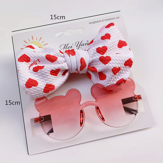 Cute Kids Bow &  Sunglasses (White, Red Hearts)