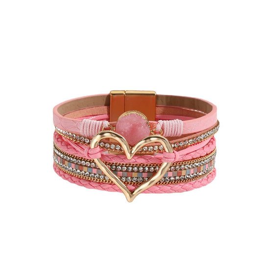 Elegant Classic Style Heart Shape Bracelet (Pink, Gold)