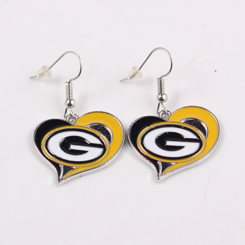 Green Bay Packers Swirl Heart Earrings
