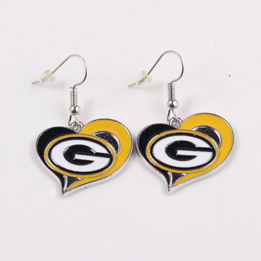 Green Bay Packers Swirl Heart Earrings