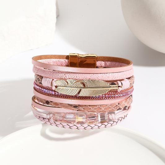 Woven Style Wrap Bracelet (Pink, Gold, Multi Colors)