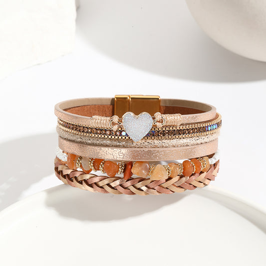 Elegant Classic Style  Small Heart Shape Bracelet (Rose Pink, Silver)