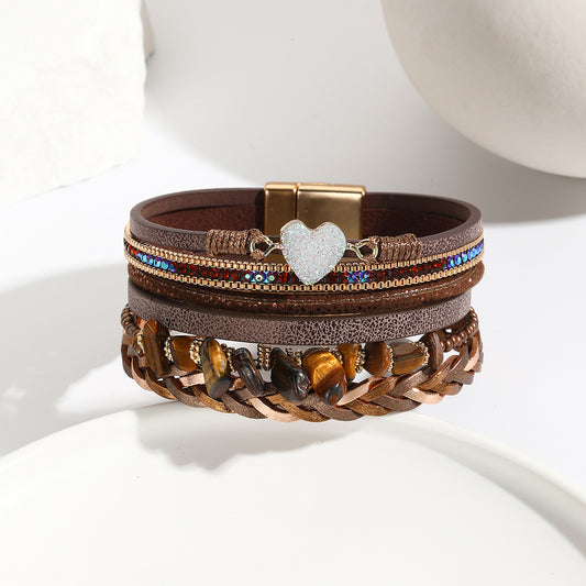 Elegant Classic Style  Small Heart Shape Bracelet (Chocolate Brown, Silver)
