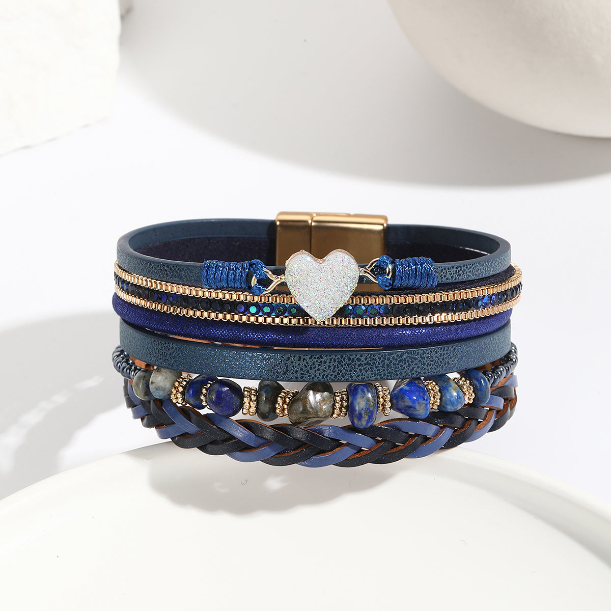 Elegant Classic Style  Small Heart Shape Bracelet (Blue, Silver)