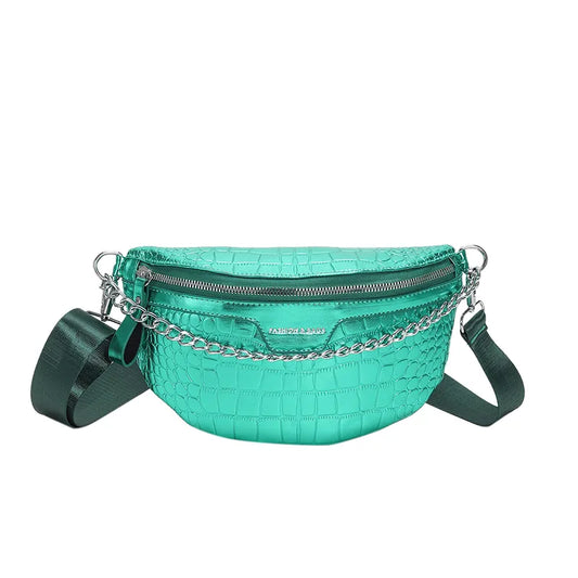 Fashion Fanny Travel Pack Vintage (Metallic Green, Silver)