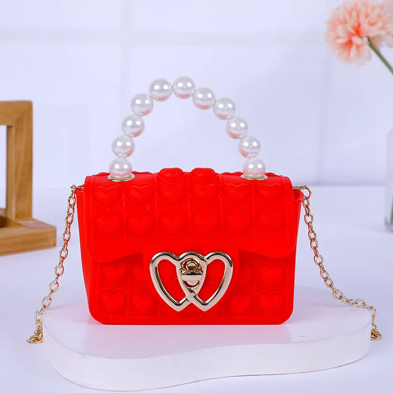 Mini Pop It Purse, Small Crossbody Bag Cute Princess Handbags with Beaded Handle (Red)