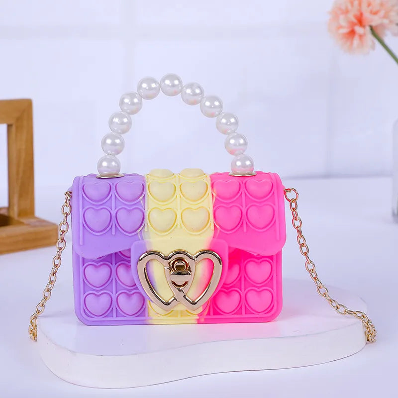 Mini Pop It Purse, Small Crossbody Bag Cute Princess Handbags with Beaded Handle (Multicolor)