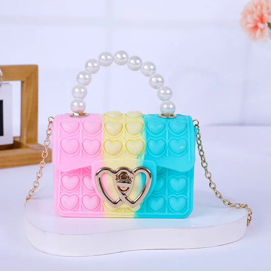 Mini Pop It Purse, Small Crossbody Bag Cute Princess Handbags with Beaded Handle (Multicolor)