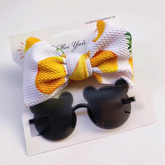 Cute Kids Bow &  Sunglasses (White, Yellow)