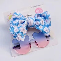 Cute Kids Bow &  Sunglasses (Blue, White)