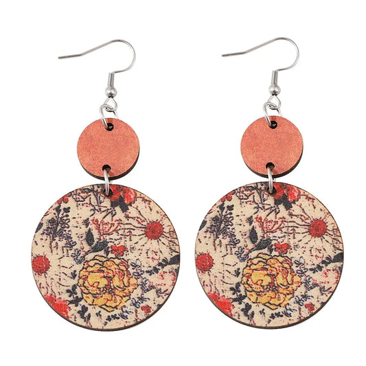 Wood Fashion Earrings (Floral Multi-Color)