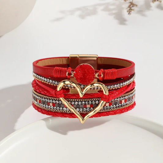 Elegant Classic Style Heart Shape Bracelet (Red, Gold)