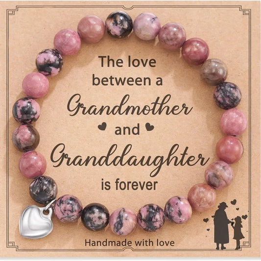 The Love Between a Grandmother & Granddaughter Beaded Bracelet (Pink, Marble, Multi-Color)