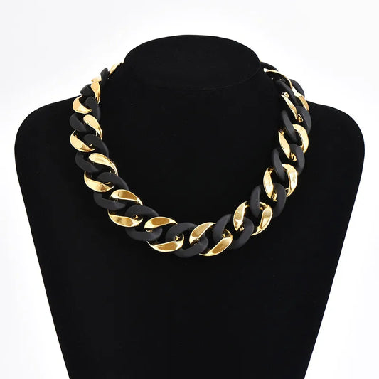 Acrylic Cuban Link Necklace (Black, Gold)