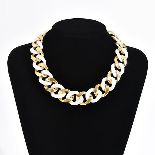 Acrylic Cuban Link Necklace (Gold, White)