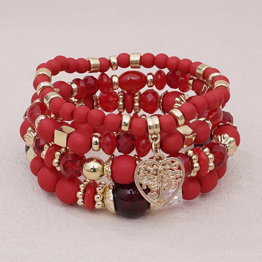 Fashion Multi-layer Bracelet Set (Red, Multi Colors)