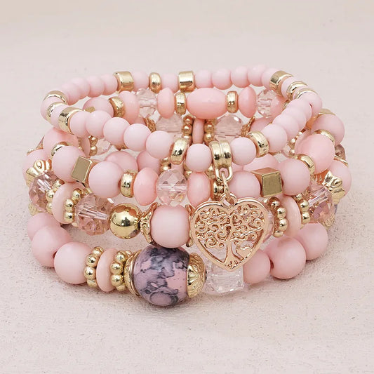 Fashion Multi-layer Bracelet Set (Pink, Multi Colors)