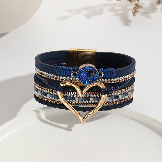 Elegant Classic Style Heart Shape Bracelet (Blue, Gold)