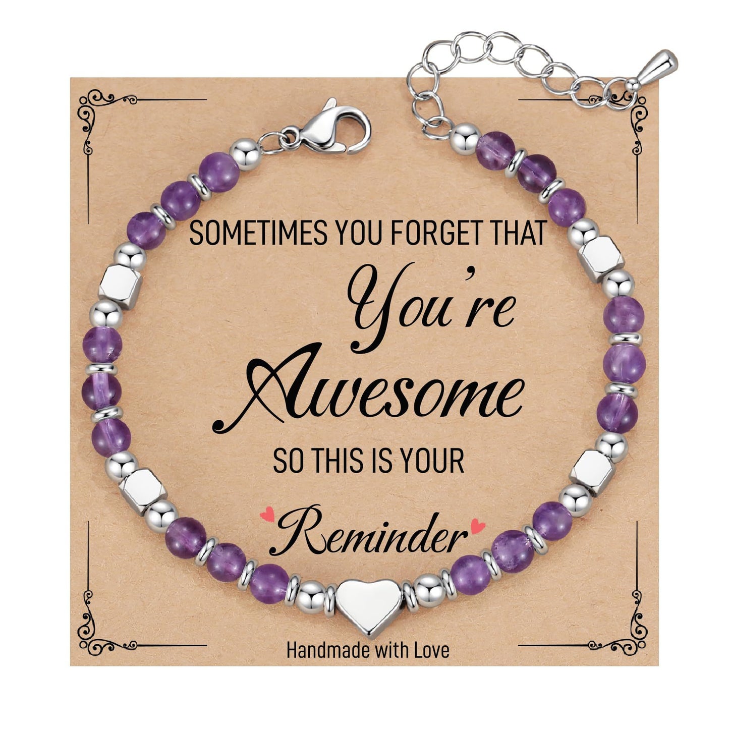 You're Awesome Beaded Bracelet (Purple, Silver)
