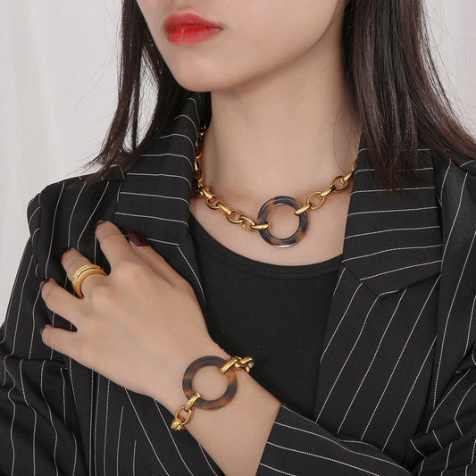 Necklace & Bracelet Set (Gold, Brown, Black)