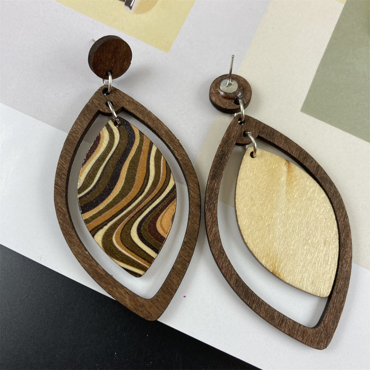 Wood Fashion Earrings (Natural Brown Multi-Color)