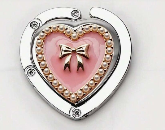 Folded Handbag Holder Table Hook (Pearl Heart)