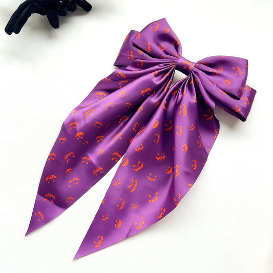 Halloween Large Satin Bow (Purple, Orange)