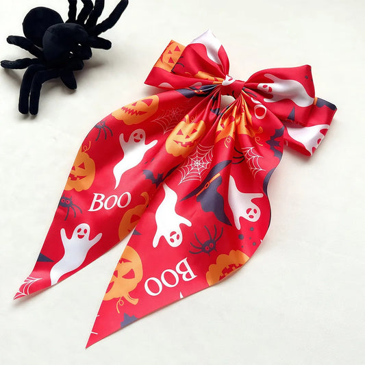 Halloween Large Satin Boo Bow (Red, White, Orange)