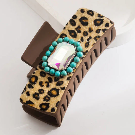 Brown Cheeta Print Hair Claw (Multi-Color)