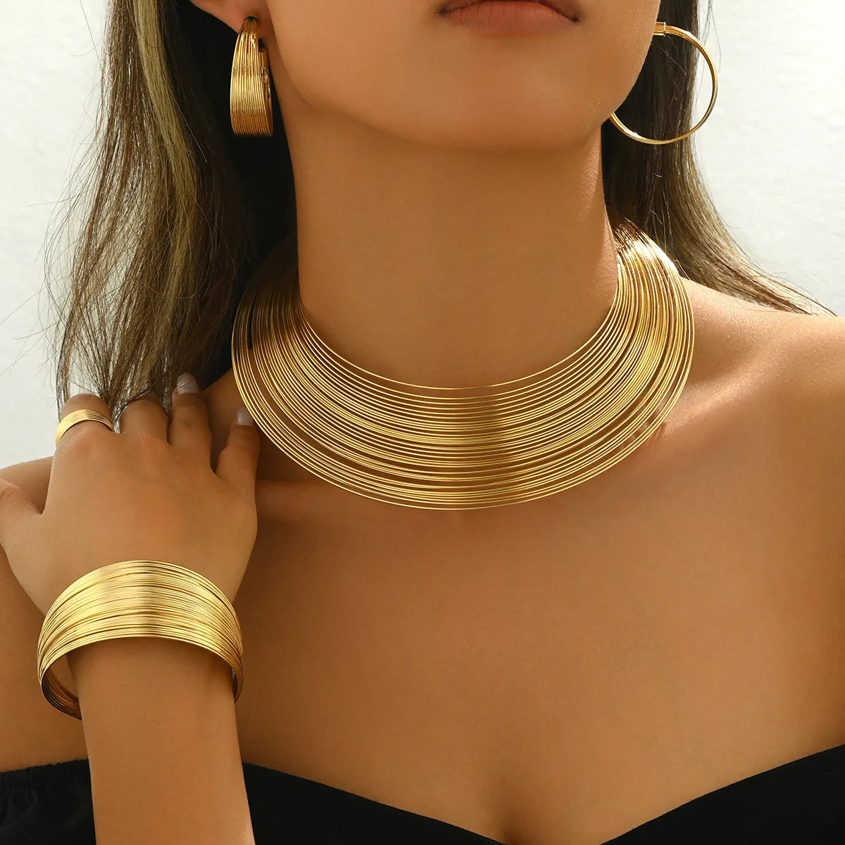 4 Piece Geometric Necklace Set (Gold)