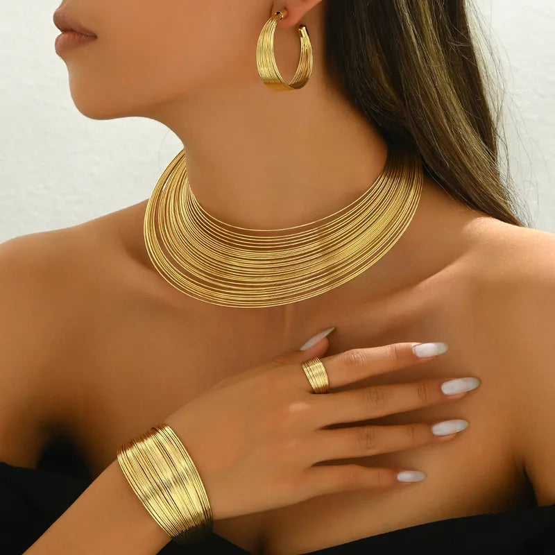 4 Piece Geometric Necklace Set (Gold)