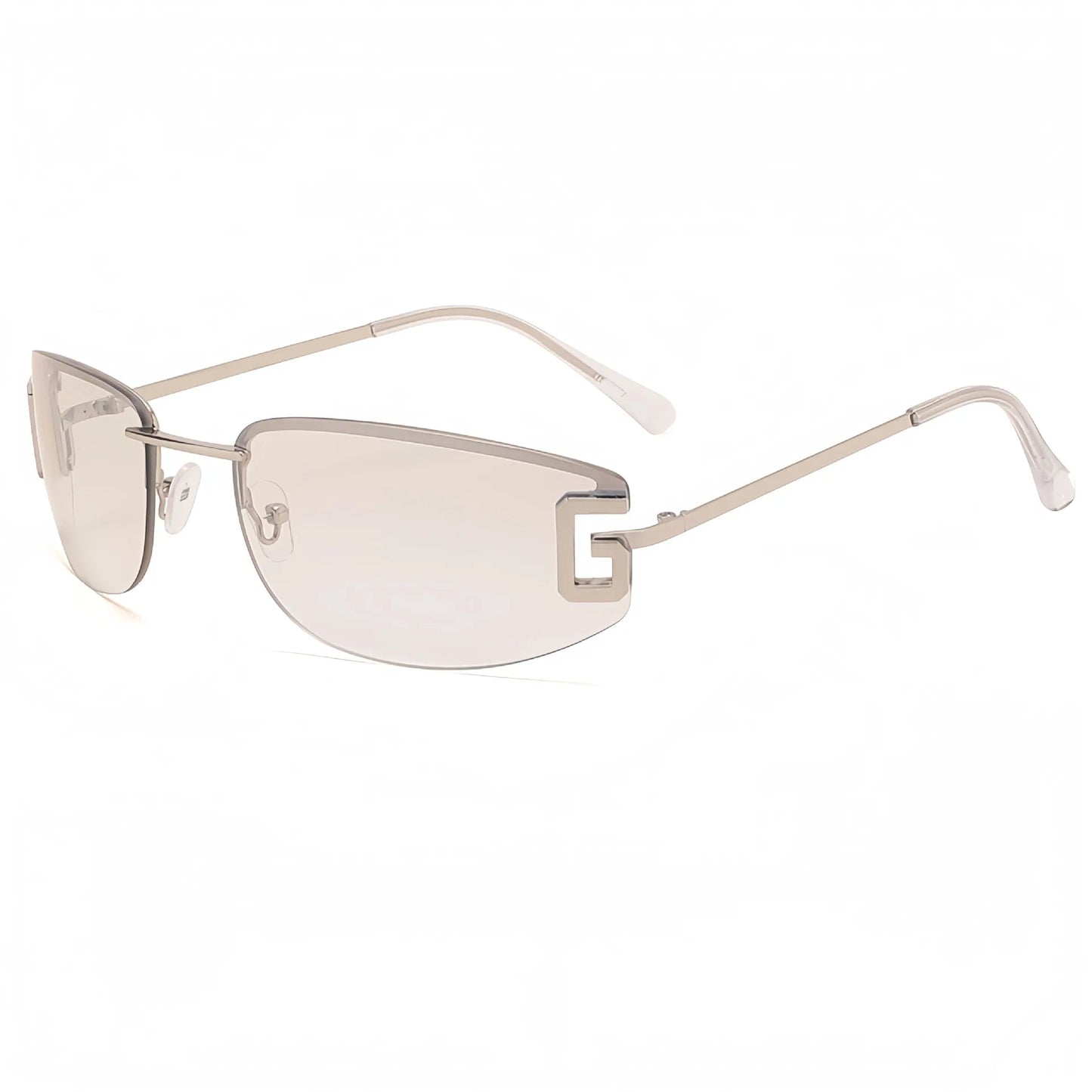 Silver Edge Noir Rimless Sunglasses (Silver, Clear)