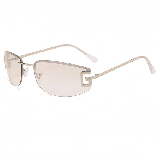 Silver Edge Noir Rimless Sunglasses (Silver, Clear)
