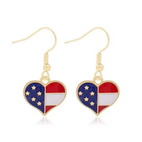 Patriotic Earrings (Red, White, Blue, Heart, Gold)
