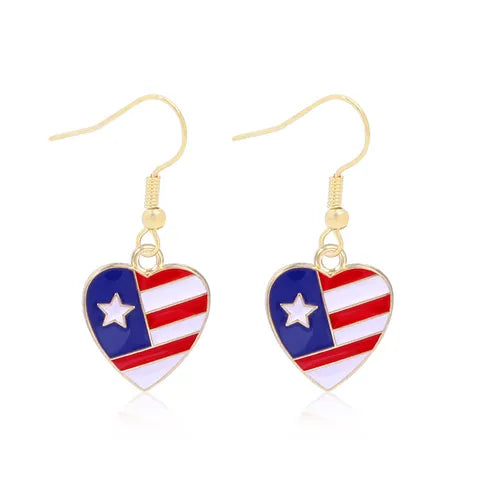 Patriotic Earrings (Red, White, Blue, Heart, Gold 1 Star)