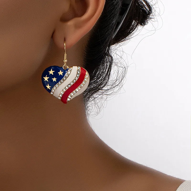 Patriotic Necklace & Earring Set (Red, White, Blue, Heart)